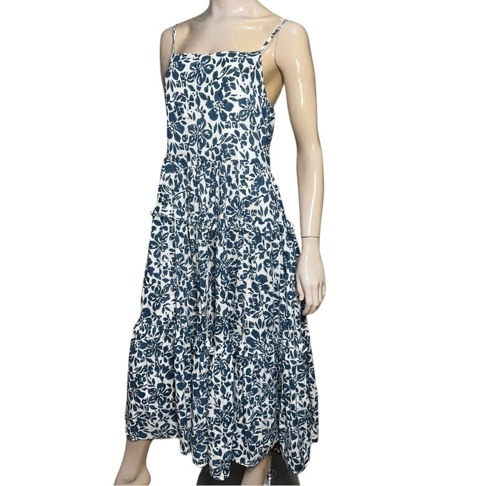 Cara Cara Women’s Size L Indigo Blue White Block Print Harbour Island Maxi Dress - Picture 6 of 9